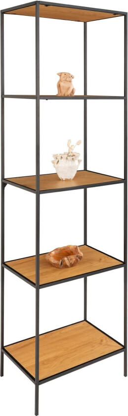 Vita hylle smal med 3 hyller, svart, eik dekor.