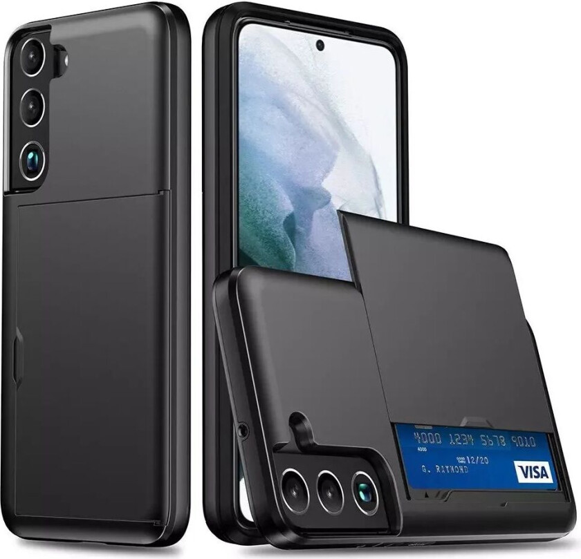 Samsung Galaxy S22 Hybrid Plast Bak Håndverker Deksel med kortholder - Svart