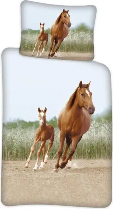 Hestesengetøy med hester - 100x140 cm - sengesett med hester - 100% bomull