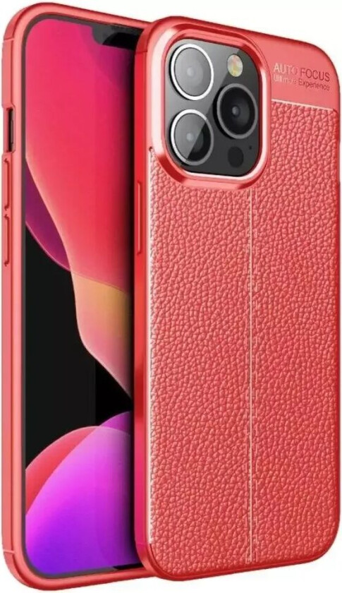 iPhone 13 Pro Fleksibelt Plast Deksel Litchi Tekstur - Rød