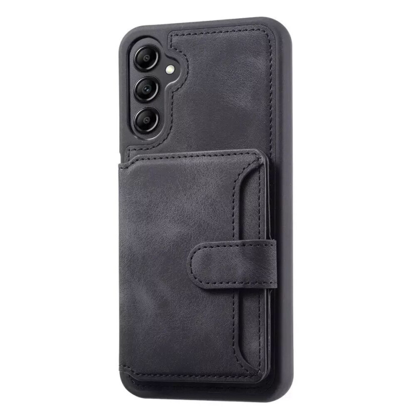 Samsung Galaxy S23 FE Skinnkledd Fleksibelt Plastdeksel med Kortholder - Svart