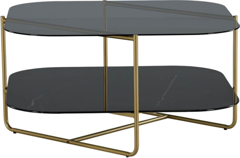 Un-line sofabord 85x85cm messing dekor, glass røykfarget.