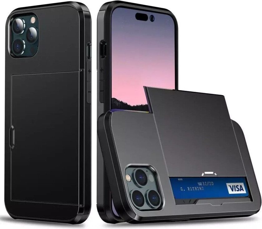 iPhone 15 Pro Drop Proof Deksel m. Lommebok - Svart