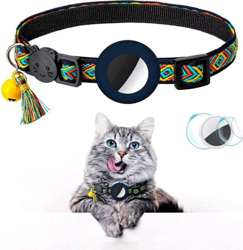 Kattehalsbånd med AirTag Silikondeksel & Børste - Mørke Blå