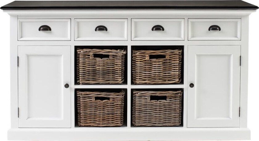 HalifaxContrast skjenk 4 skuffr, 2 dører, 4 kurve hvit, svart.