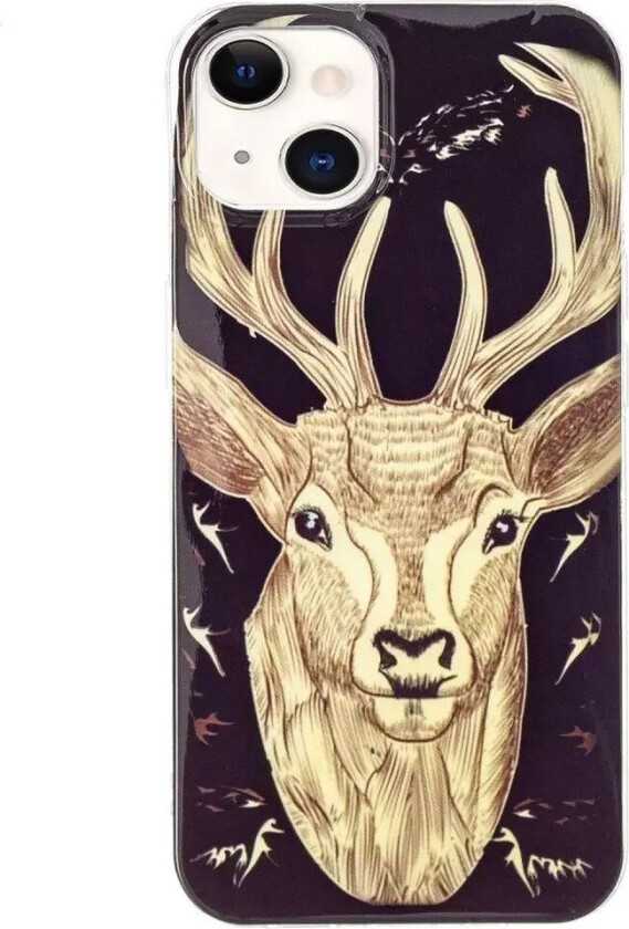 iPhone 15 Selvlysende Fleksibelt Deksel av Plast med Trykk - Hjortehode
