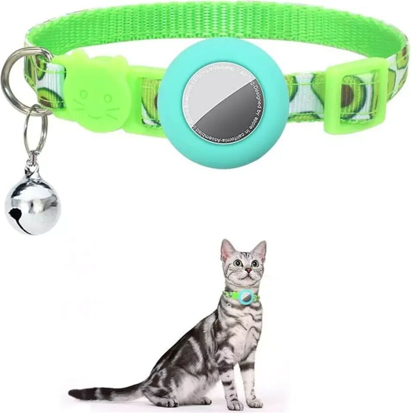 Kattehalsbånd med AirTag Silikondeksel & Klokke - Avokado