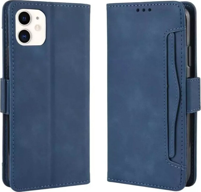 iPhone 12 / 12 Pro Blankt Skinndeksel med Stor Lommebok - Blå