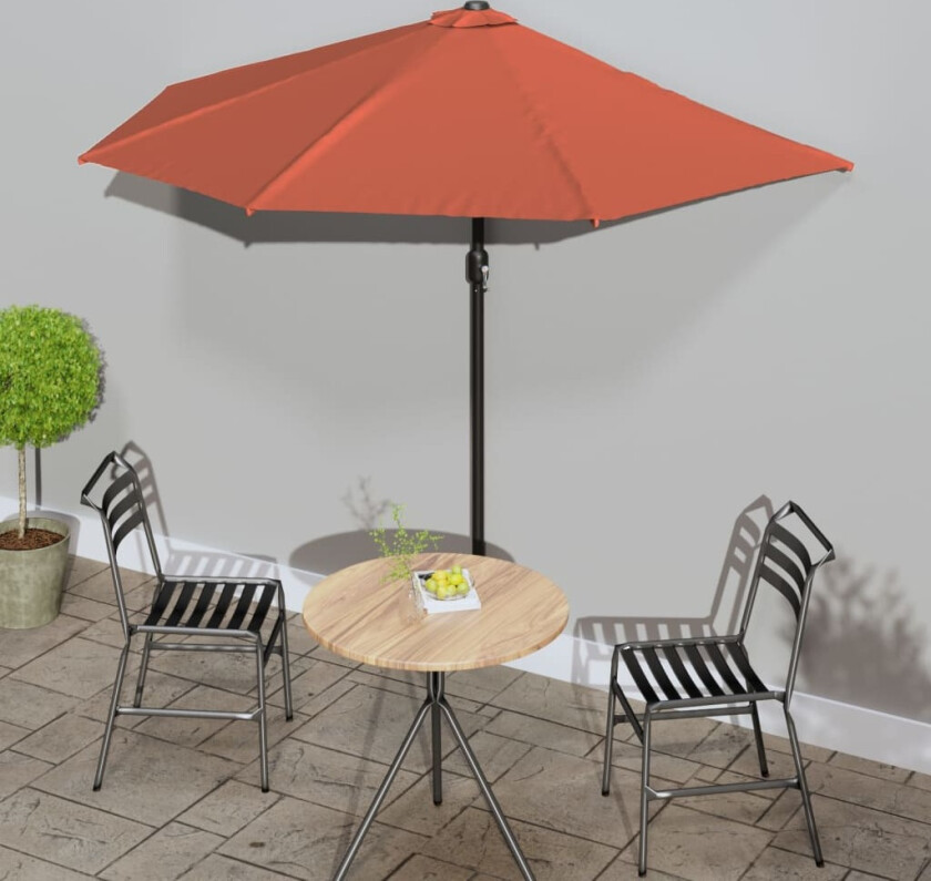 Balkongparasoll aluminiumsstang terrakotta 270x144x222 cm halv