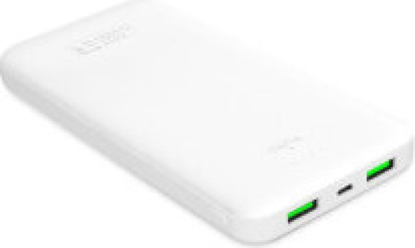 PURO White Fast Charger Power Bank - Powerbank for smarttelefoner og nettbrett 10000 mAh, 2xUSB-A + 1xUSB-C
