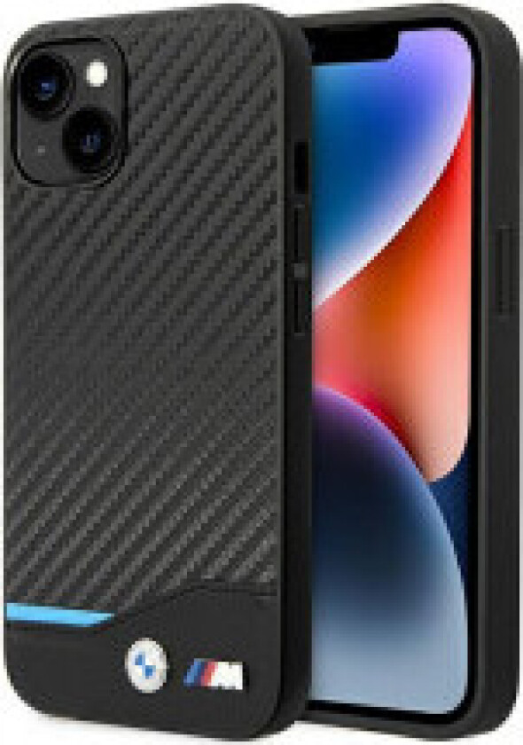 BMW Leather Carbon Blue Line - Deksel til iPhone 14 Plus