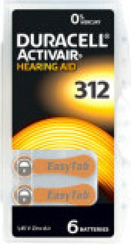 Duracell batteri sink luft, 312, 1,45V blisterpakning