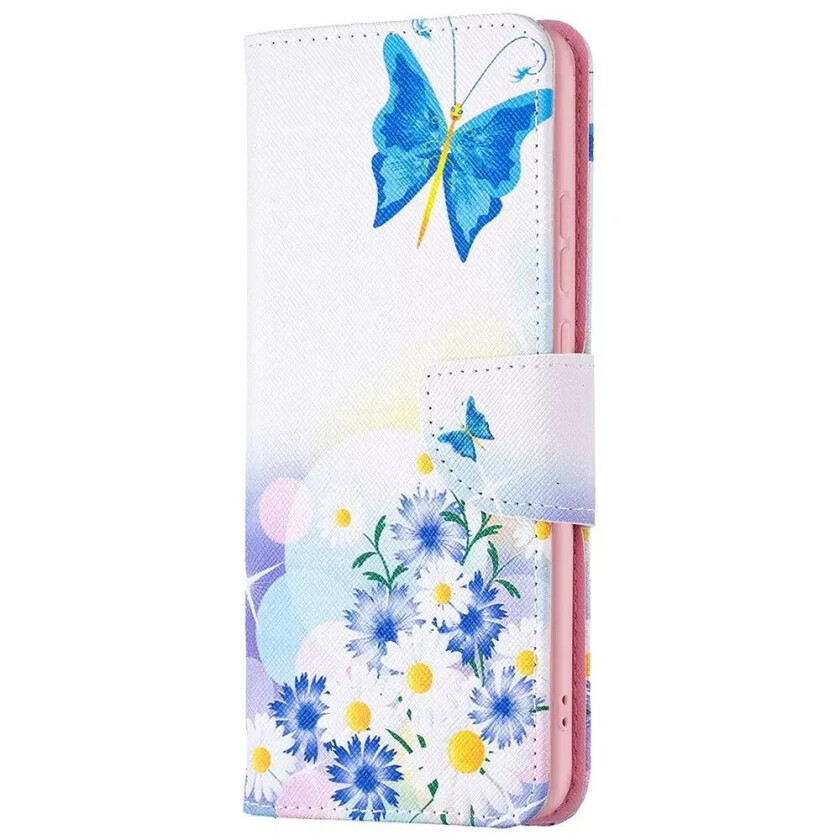 Samsung Galaxy A03-deksel Med Stor Lommebok i PU Skinn - Blå Sommerfugl og Blomster