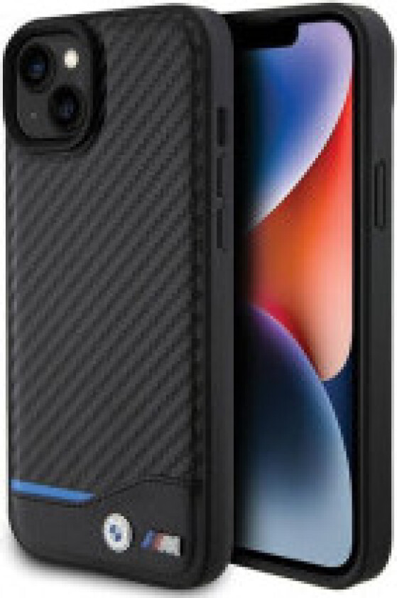 BMW Leather Carbon Blue Line - Deksel til iPhone 15 Plus