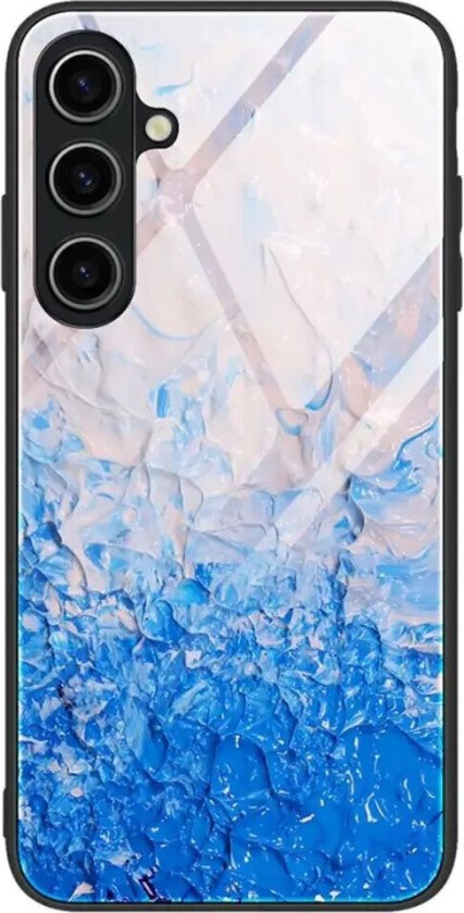 Samsung Galaxy A35 (5G) Deksel m. Glassbakside - Blå / Rosa Marmor Mønster