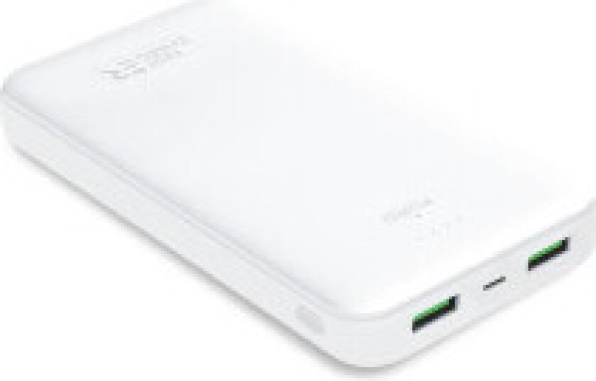 PURO White Fast Charger Power Bank - Powerbank for smarttelefoner og nettbrett 20000 mAh, 2xUSB-A + 1xUSB-C