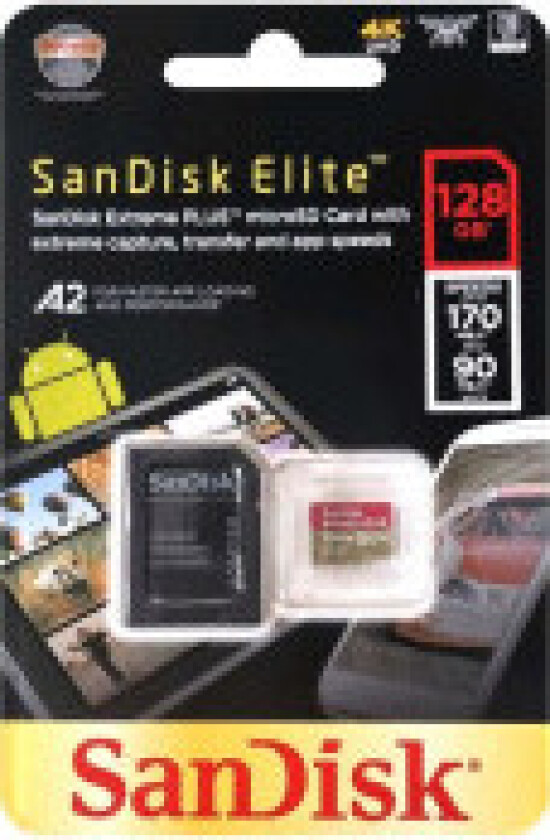 SanDisk Elite Extreme PLUS microSDXC 128GB+SD-adapter 170MB/s V30 UHS-I U3