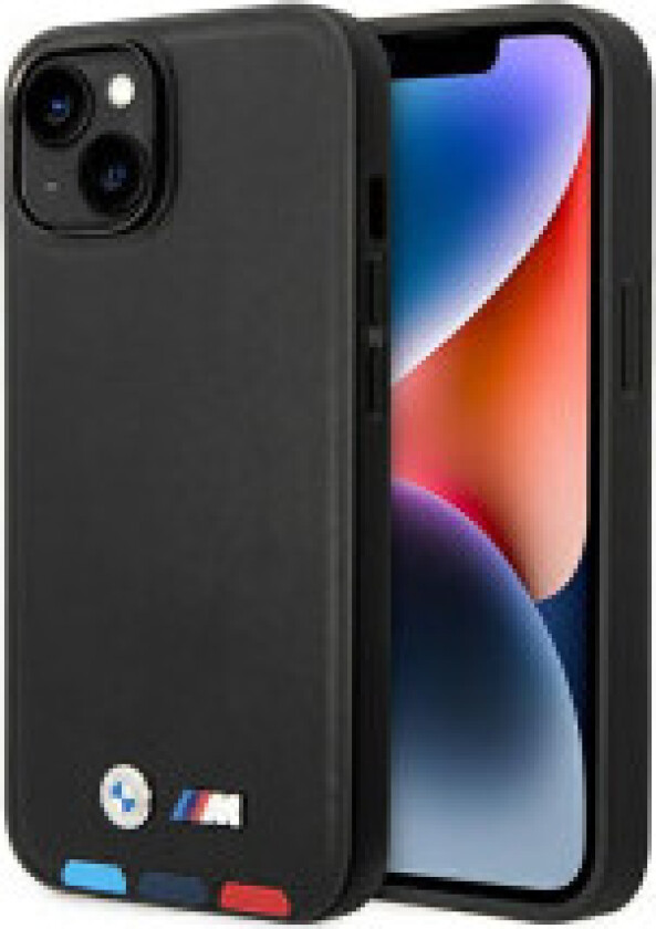 Case BMW BMHMP14S22PTDK iPhone 14 / 15 / 13 6.1" black/black Leather Stamp Tricolor Magsafe