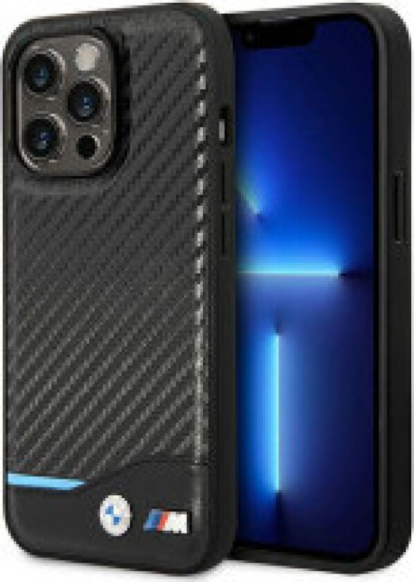BMW Leather Carbon Blue Line - Deksel til iPhone 14 Pro