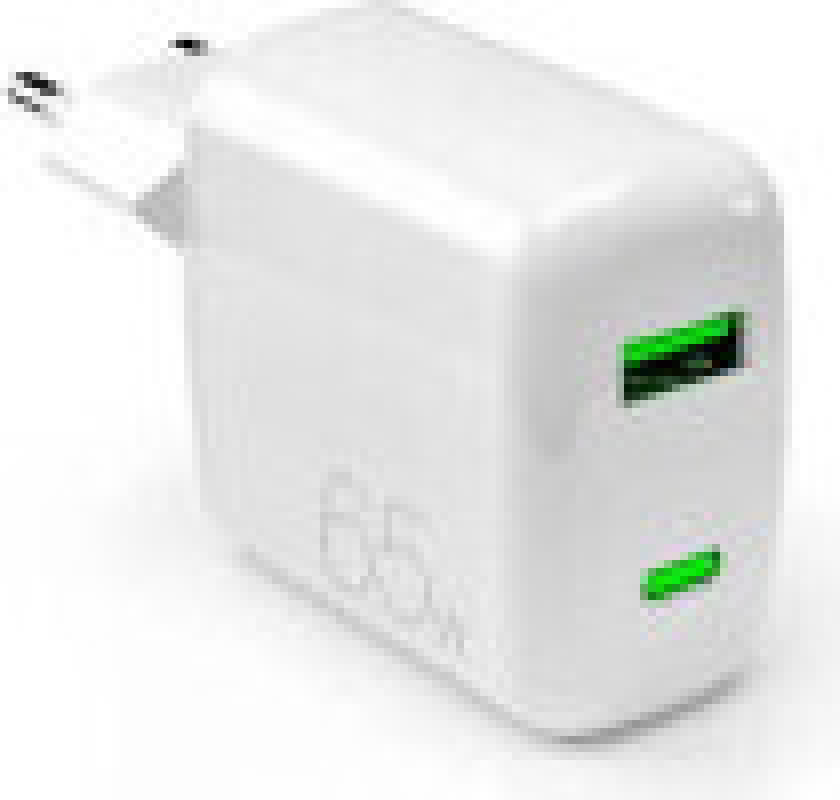 PURO MiniPro Vegglader GaN - Strømlader 1 x USB-C & 1 x USB-A 65W PD