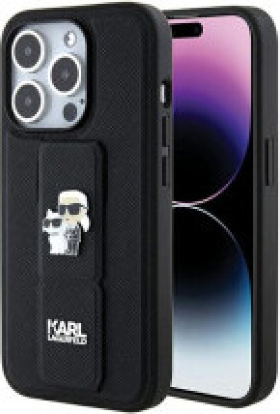 Karl Lagerfeld Gripstand Saffiano Karl & Choupette Pins - iPhone 15 Pro-deksel