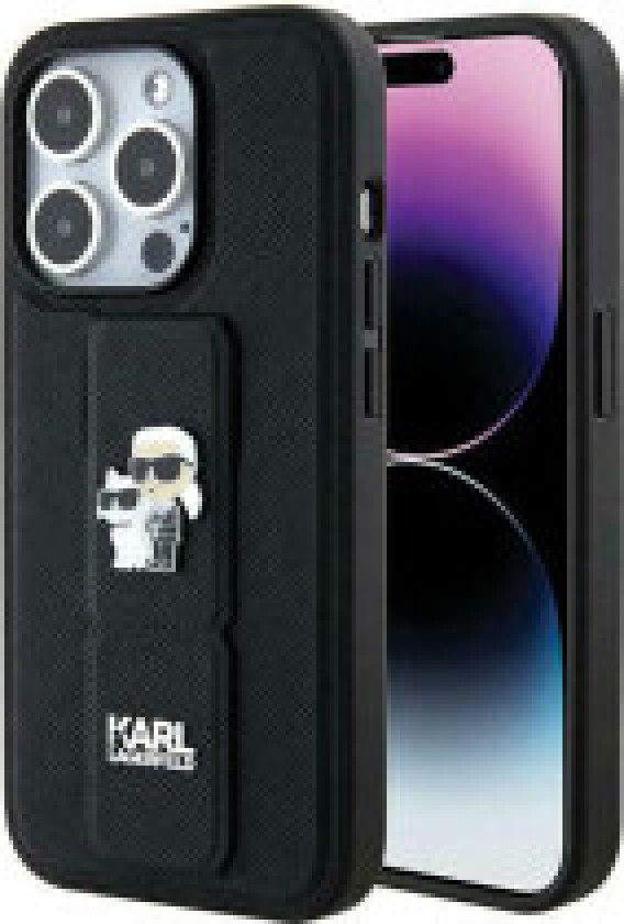 Karl Lagerfeld Gripstand Saffiano Karl & Choupette Pins - iPhone 14 Pro-deksel