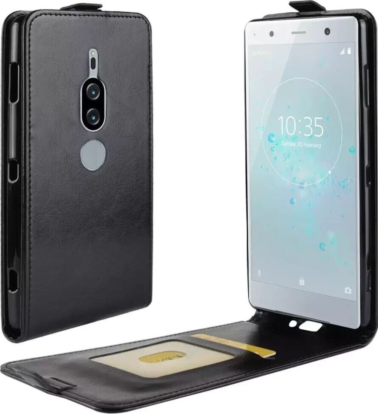 Sony Xperia XZ2 Premium PU Skinn Flip Deksel m. Kortholder - Svart
