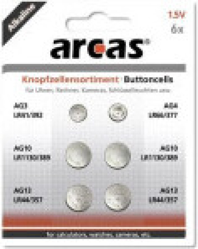 Batteri Arcas-knappcellesett AG3-AG13 0 % kvikksølv/Hg