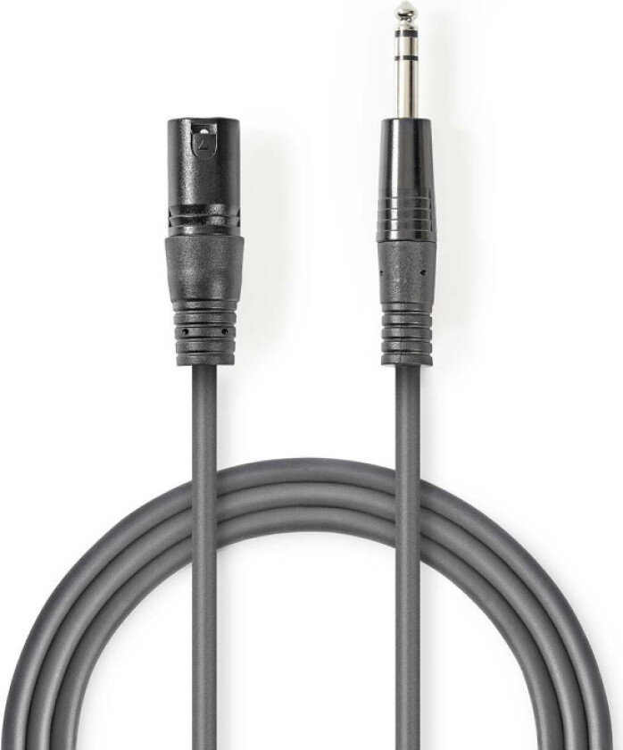 Bilde av Balansert lydkabel | XLR 3-Pin Han | 6.35 mm Han | Nikkel belagt | 1.50 m | Rund | PVC | Mørk Grå | Pappetui