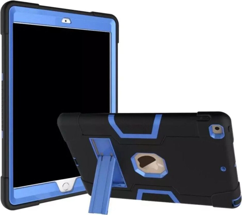 iPad 10.2" (2021 / 2020 / 2019) Håndverker Deksel med Stativfunksjon og Front Ramme - Svart / Blå