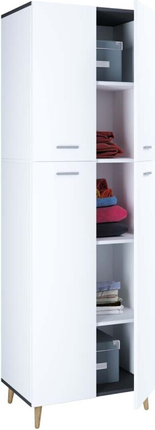 Landos garderobeskap 4 dører hvit, antracitt.