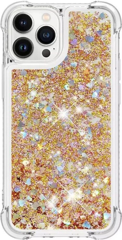iPhone 14 Pro Deksel m. Glitter - Gjennomsiktig & Gull