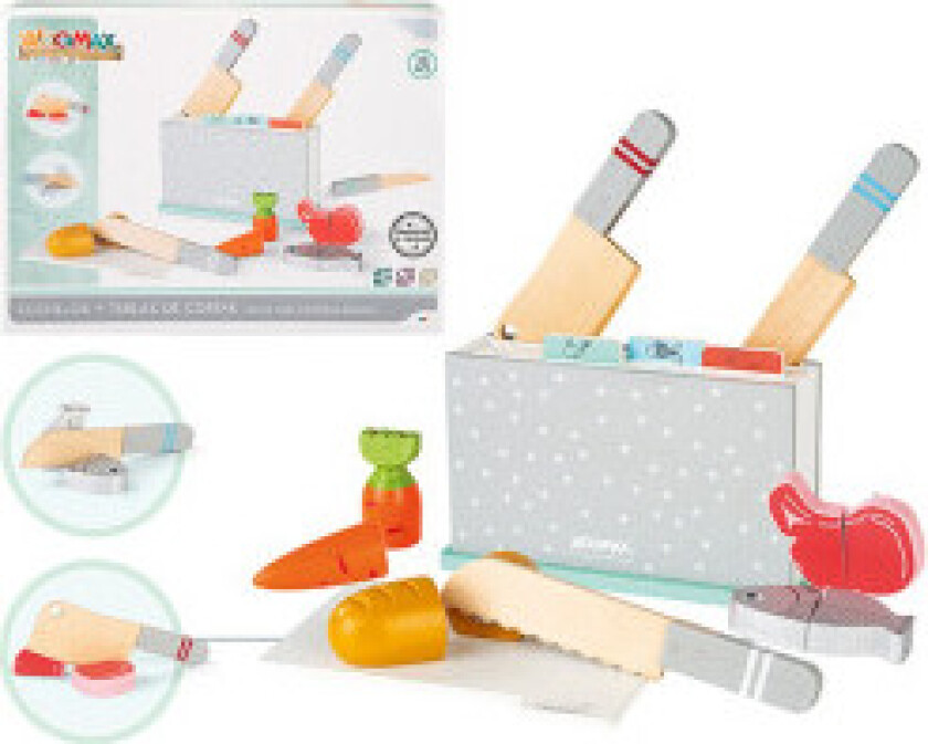 Kniver og skjærebrett av tre 13 stk.