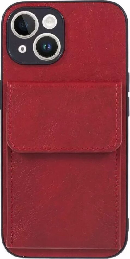 iPhone 15 Skinnkledd Fleksibelt Plastdeksel med Kortholder - Rød