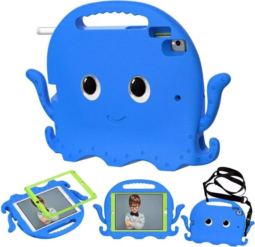 iPad (2018) / iPad (2017) / iPad Air 2 / iPad Pro 9.7" EVA Barnedeksel med Skulderstropp - Blekkspruttema - Blå