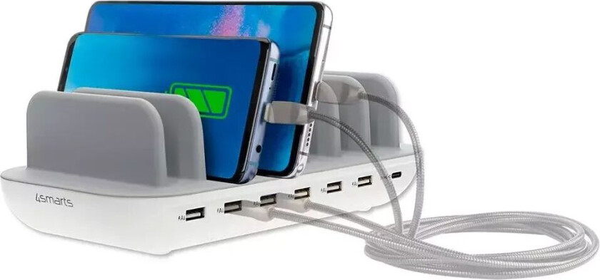 60W Charging Station med 6 x USB-A & 1 x USB-C - Hvit