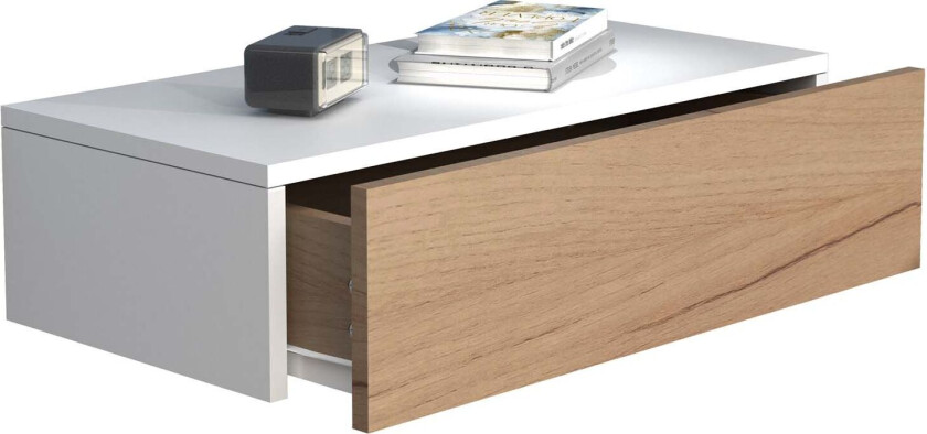 UsalM60 nattbord vegghengt 1 skuff hvit, eik dekor.