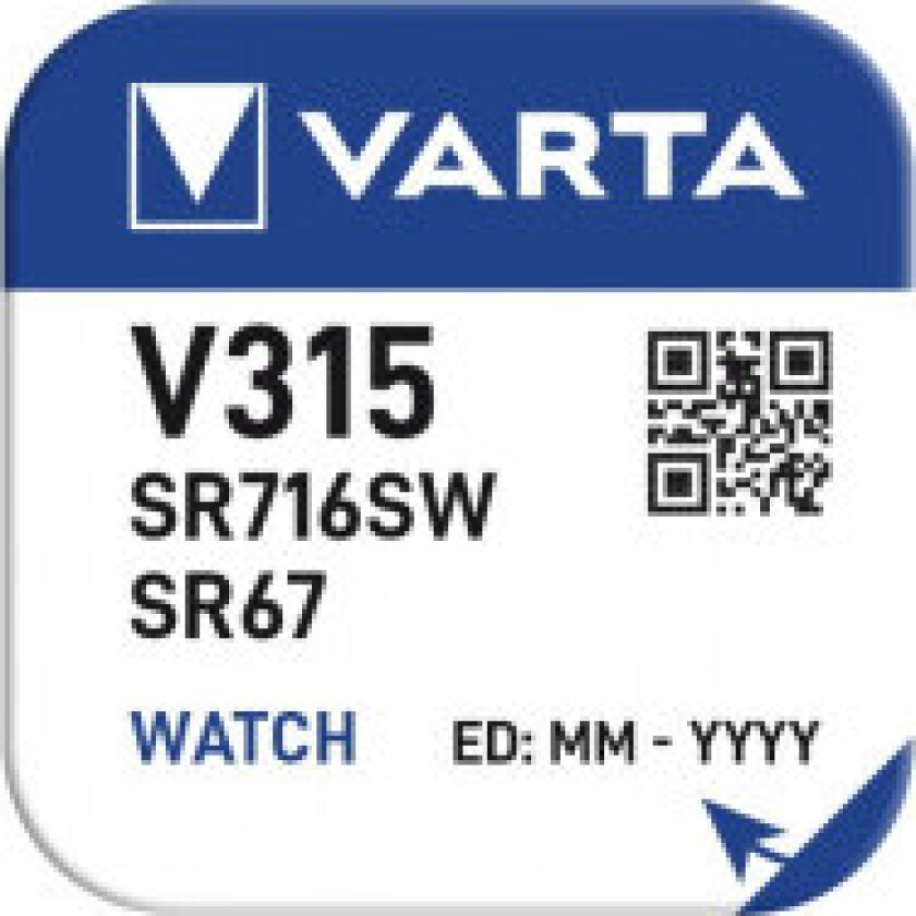Varta batteri sølvoksid, Knopfzelle, 315, SR67, 1,55V