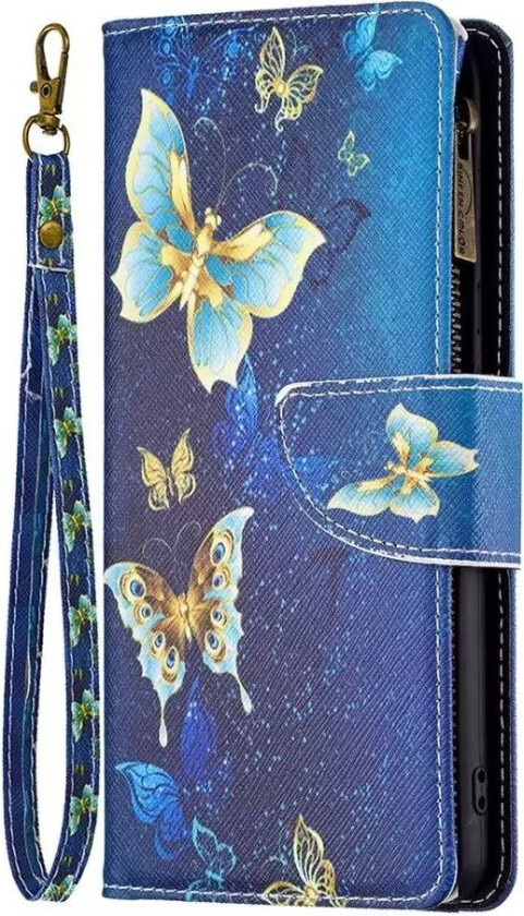 Samsung Galaxy A73 (5G) PU Skinn Flip Deksel Med Lommebok - Blå Sommerfugler
