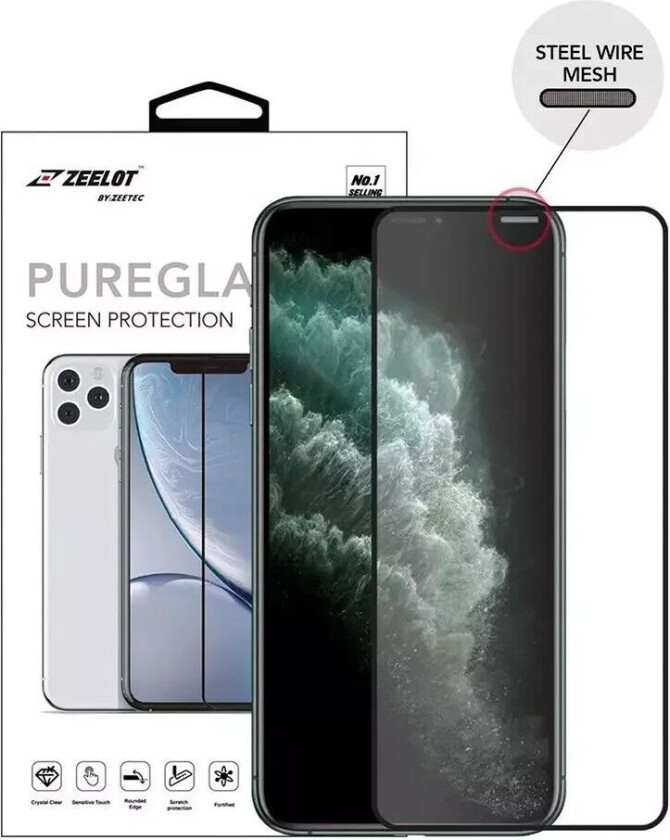 iPhone 12 / 12 Pro PureGlass Anti-Refleks Herdet Glass Skambeskyttelse - Veskevennlig - Svart Kant