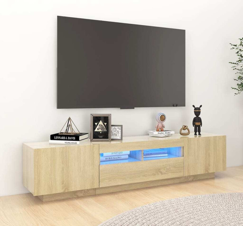 TV-benk med LED-lys sonoma eik 180x35x40 cm