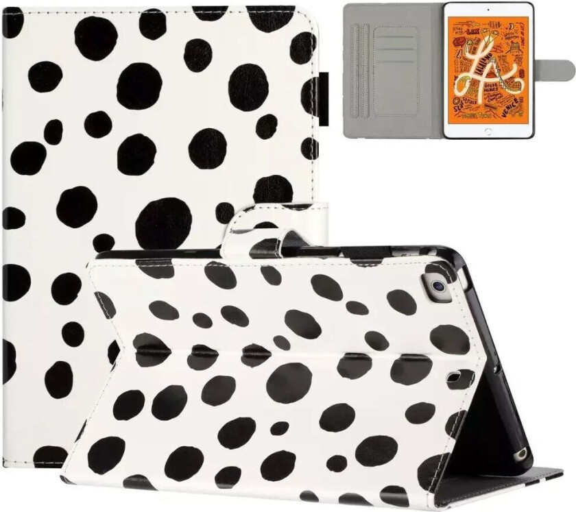 iPad Pro 9.7 (2016) / iPad Air / iPad Air 2 / iPad 9.7 (2017/2018) Skinn Flip Deksel m. Fargede Prikker - Hvit / Svart