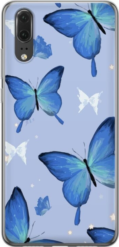 Mobildeksel til Huawei P20 med Blå sommerfugler motiv