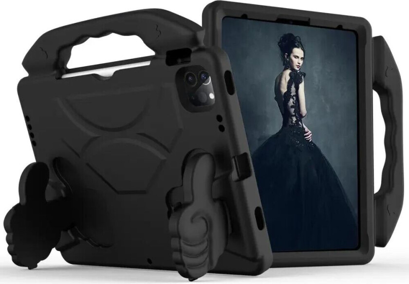 iPad Air / Pro 13" (2024) / Pro 12.9" (2022-2018) Barnedeksel - Thumb Kickstand Bakdeksel - Svart