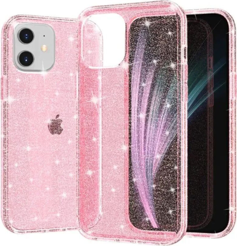 iPhone 12 Mini Deksel med Glimmer - Gjennomsiktig / Rosa