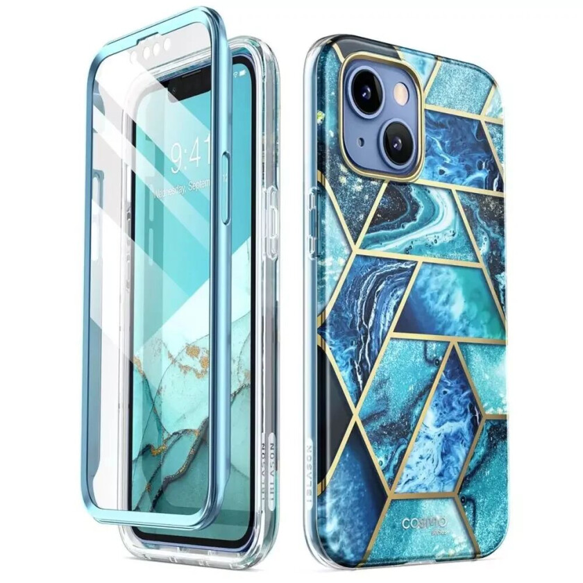 I-Blason iPhone 14 / 13 i-Blason Cosmo Marble Deksel m. Skjermbeskytter - Ocean Blue