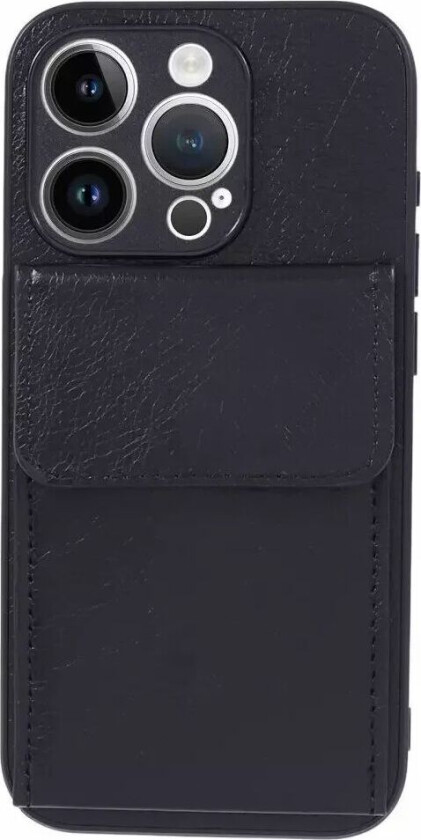iPhone 15 Pro Max Skinnkledd Fleksibelt Plastdeksel med Kortholder - Svart