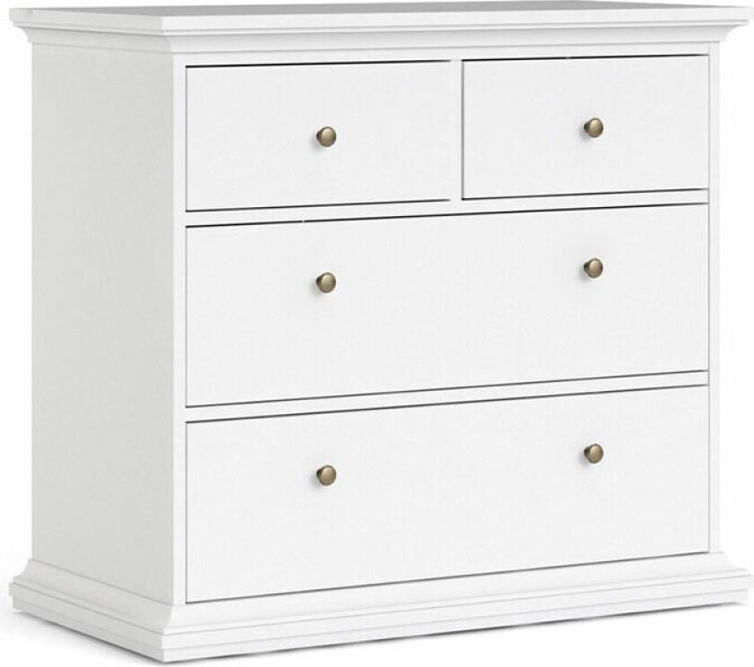 Venedig kommode med 2 små og 2 store skuffer, bredde 96cm, høyde 86 cm hvit.