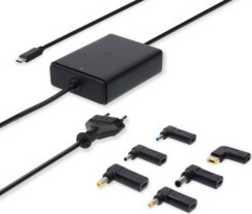 Nedis Notebook Adapter GaN 65 W 5 / 9 / 12 / 15 / 20 V DC 2.4 / 3.0 / 3.25 A Brukes til: Notisbok / Smarttelefon / Tablett Euro / Type-C (