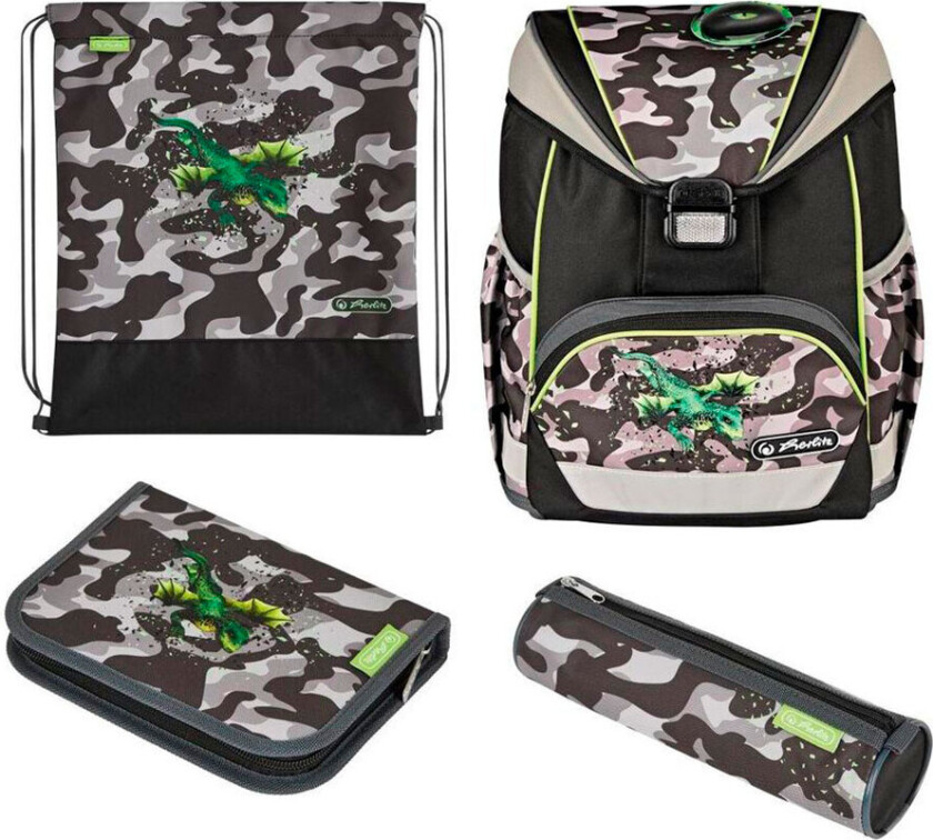 Herlitz UltraLight Plus Camo , Pencil pouch, Sport bag, Pennal, Skolesekk, Gutt, Barneskole, Ryggsekk, 15 l, Forlomme, Sidelomme